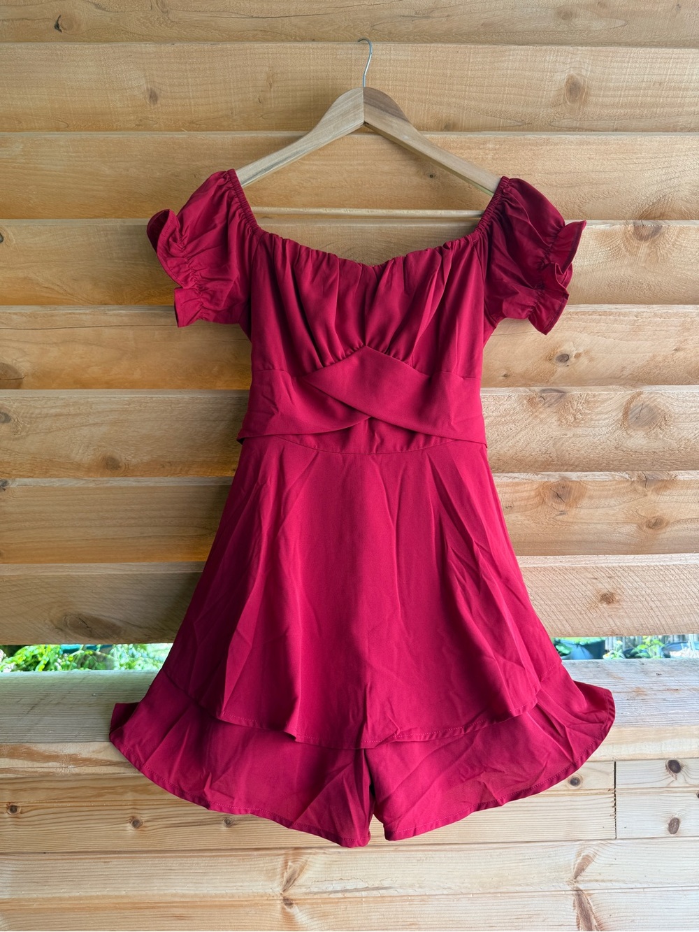 Off-Shoulder Red Women’s Dress ruffle flirty casual Romper size small